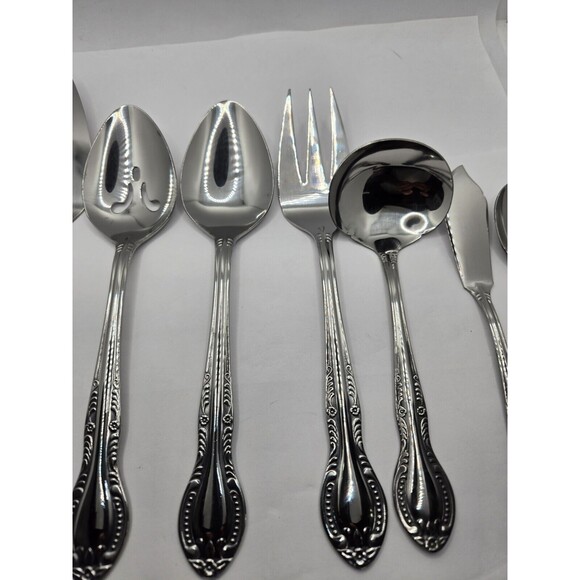 Columbia Beaded Handle Stainless Steel Flatware Complete Serving Set 7 pcs. - Picture 6 of 15